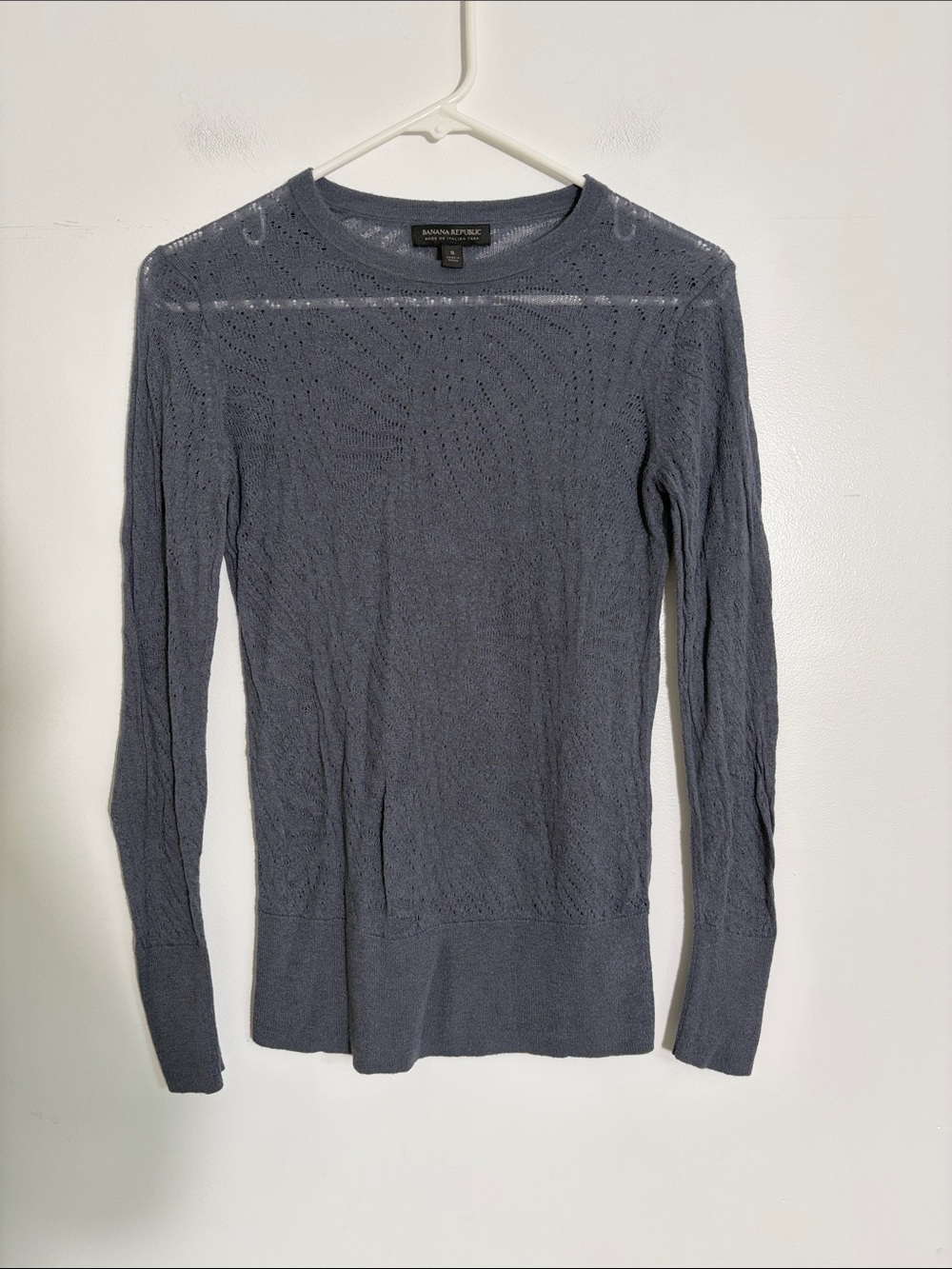 Banana Republic Slate Blue Openwork Long-Sleeve Top Italian Yarn Small